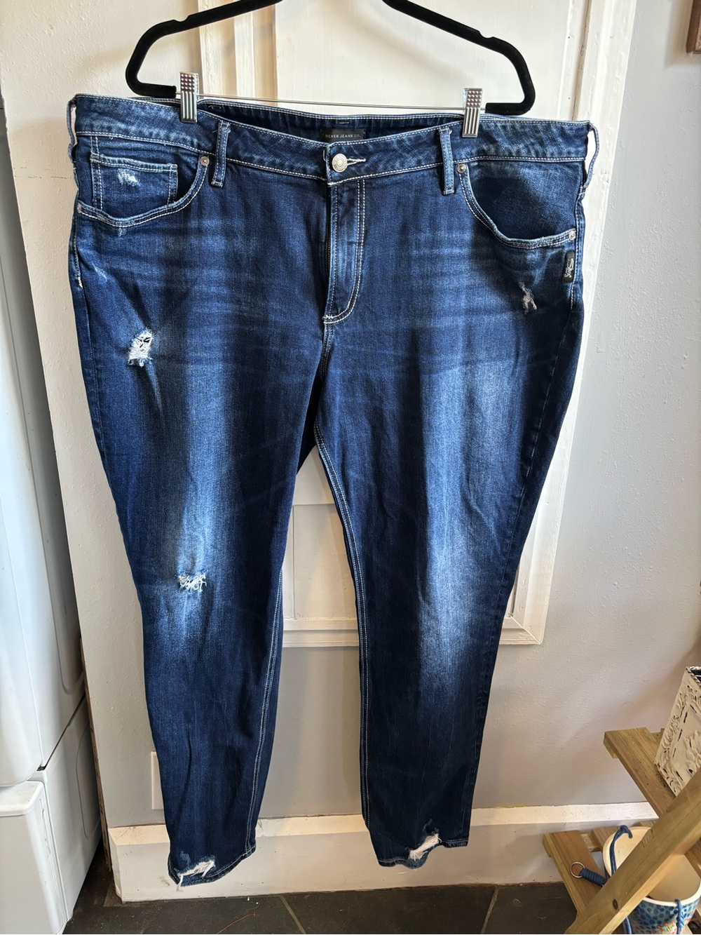 Silver Jeans Men’s Skinny Dark Blue Distressed Denim